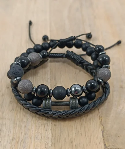3-Piece Athlete Set: Leather, Hematite, and Barbell