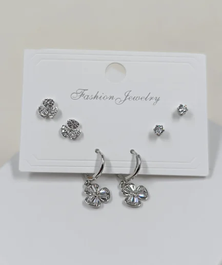 Floral Crystal Earring Set