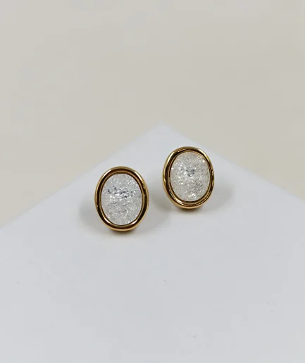 Gold-Rimmed Crystal Studs, White