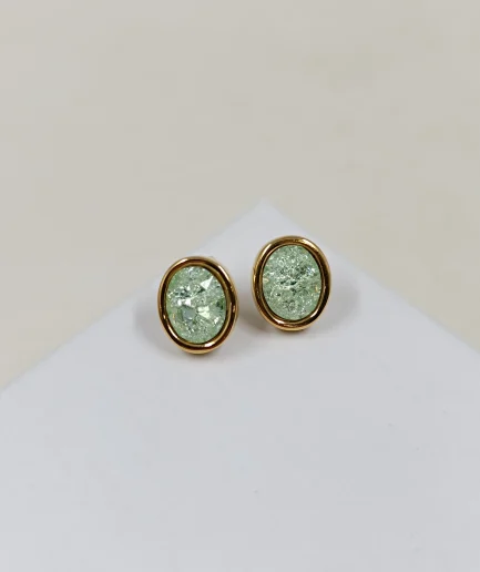 Gold-Rimmed Crystal Studs, Green