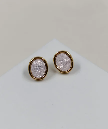 Gold-Rimmed Crystal Studs, Pink