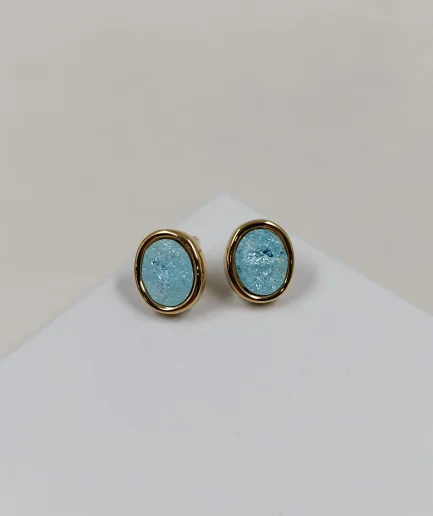 Gold-Rimmed Crystal Studs, Blue