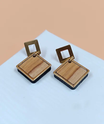 Open Square Olivewood Earrings
