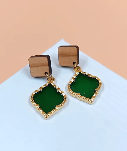 Rustic Olivewood & Jade Green Earrings