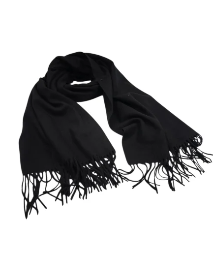 Sort skjerf dame i ullmiks – mykt skjerf med frynser,